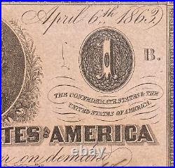 T-62 $1 1863 Confederate States Banknote Civil War Confederacy Money, PMG UNC 62