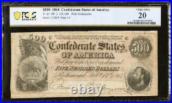 T-64 $500 1864 Confederate States Civil War Obsolete Banknote CSA Currency, PCGS