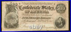 T-64 $500 1864 Confederate States Civil War Obsolete Banknote CSA Currency, PCGS
