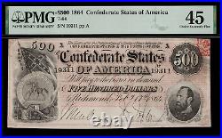 T-64 $500 Five Hundred 1864 Confederate Currency CSA Civil War Graded PMG 45