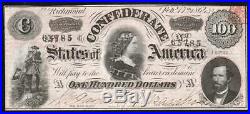 T-65 1864 $100 Confederate Currency CIVIL War Bill 15532