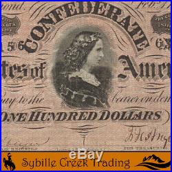 T-65 1864 $100 Confederate Currency CIVIL War Bill 63156