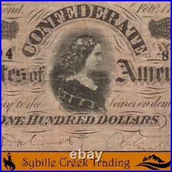 T-65 1864 $100 Confederate Currency CIVIL War Bill 82894