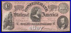 T-65 1864 $100 Confederate Currency CIVIL War Note 36935