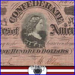 T-65 1864 $100 Confederate Currency CIVIL War Note 37771