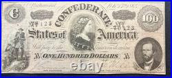 T-65 1864 $100 Confederate Currency Lucy Pickens Civil War Money CSA Note VF