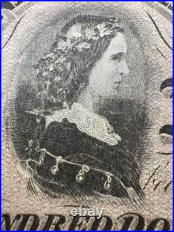 T-65 1864 $100 Confederate Currency Lucy Pickens Civil War Money CSA Note VF