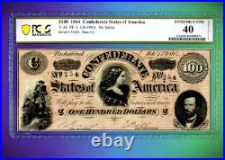 T- 65 1864 $100 Confederate States of America NO Series CSA CIVIL WAR PCGS 40