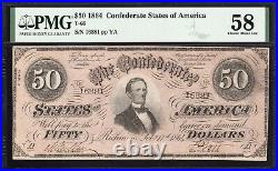 T-66 1864 $50 CONFEDERATE CURRENCY PMG 58 comment CIVIL WAR BILL 16881