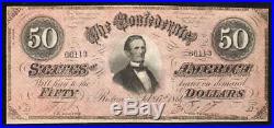 T-66 1864 $50 Confederate Currency CIVIL War Bank Note 66113