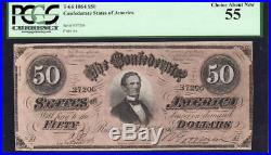 T-66 1864 $50 Confederate Currency PCGS 55 Civil War Note 37206