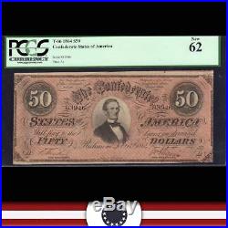 T-66 1864 $50 Confederate Currency PCGS 62 PPQ CIVIL WAR MONEY 83946