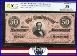 T-66 1864 $50 Confederate Currency Pcgs 58 CIVIL War Bill 72040
