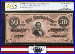 T-66 1864 $50 Confederate Currency Pcgs 62 CIVIL War Bill 72006