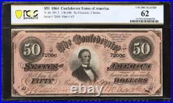 T-66 1864 $50 Confederate Currency Pcgs 62 CIVIL War Bill 72006