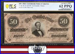 T-66 1864 $50 Confederate Currency Pcgs 62 Ppq CIVIL War Bill 21394 T-66 1864 $50 Confederate Currency Pcgs 62 Ppq CIVIL War Bill 21394