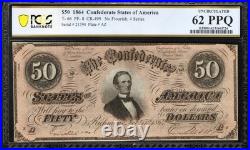 T-66 1864 $50 Confederate Currency Pcgs 62 Ppq CIVIL War Bill 21394 T-66 1864 $50 Confederate Currency Pcgs 62 Ppq CIVIL War Bill 21394
