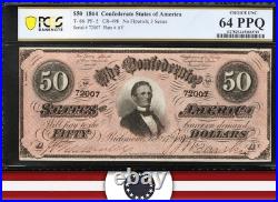 T-66 1864 $50 Confederate Currency Pcgs 64 Ppq CIVIL War Bill 72007