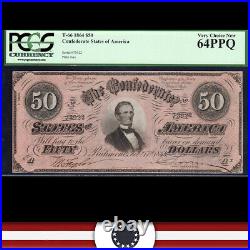 T-66 1864 $50 Confederate Currency Pcgs 64 Ppq CIVIL War Bill 73922