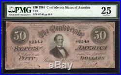 T-66 1864 $50 Confederate Currency Pmg 25 CIVIL War Bill 80549