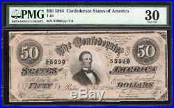 T-66 1864 $50 Confederate Currency Pmg 30 CIVIL War Bill 55990