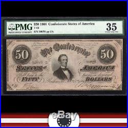 T-66 1864 $50 Confederate Currency Pmg 35 CIVIL War Bill 30078