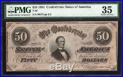 T-66 1864 $50 Confederate Currency Pmg 35 CIVIL War Bill 30078