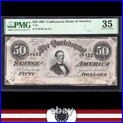 T-66 1864 $50 Confederate Currency Pmg 35 CIVIL War Bill 38432