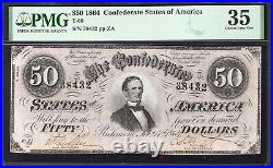 T-66 1864 $50 Confederate Currency Pmg 35 CIVIL War Bill 38432
