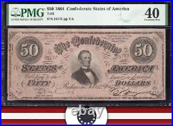 T-66 1864 $50 Confederate Currency Pmg 40 CIVIL War Note 24775
