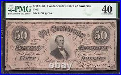T-66 1864 $50 Confederate Currency Pmg 40 CIVIL War Note 24775