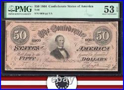T-66 1864 $50 Confederate Currency Pmg 53 Epq CIVIL War Note 8909