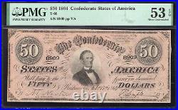 T-66 1864 $50 Confederate Currency Pmg 53 Epq CIVIL War Note 8909