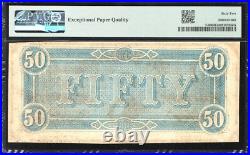 T-66 1864 $50 Confederate Currency Pmg 62 Epq CIVIL War Fifty Dollar Bill 31384