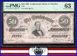 T-66 1864 $50 Confederate Currency Pmg 63 CIVIL War Note 23354