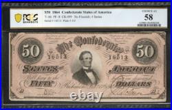T-66 $50 1864 Confederate States Currency Civil War Banknote, PCGS 58 (A8)
