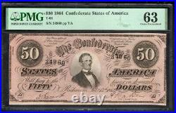 T-66 $50 1864 Confederate States Currency Civil War Banknote, PMG 63 (A23)