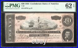 T-67 1864 $20 Confederate Currency Pmg 62 Epq CIVIL War Bill 65761-6 T-67 1864 $20 Confederate Currency Pmg 62 Epq CIVIL War Bill 65761-6