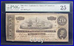 T-67 $20 1864 Confederate States Banknote Civil War Confederacy Money, PMG VF 25