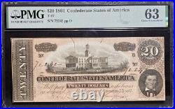 T-67 $20 1864 Confederate States Currency Banknote Civil War Confederacy PMG 63