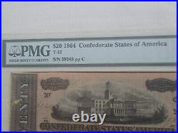 T-67 $20 1864 Confederate States Currency, Civil War Confederacy PMG 63