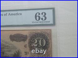 T-67 $20 1864 Confederate States Currency, Civil War Confederacy PMG 63