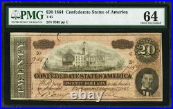 T-67 CONFEDERATE STATES of AMERICA $20 CIVIL WAR 1864 PLATE # 18 #9369