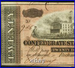 T-67 CONFEDERATE STATES of AMERICA $20 CIVIL WAR 1864 PLATE # 18 #9369 T-67 CONFEDERATE STATES of AMERICA $20 CIVIL WAR 1864 PLATE # 18 #9369