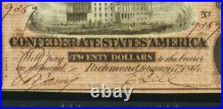 T-67 CONFEDERATE STATES of AMERICA $20 CIVIL WAR 1864 PLATE # 18 #9369 T-67 CONFEDERATE STATES of AMERICA $20 CIVIL WAR 1864 PLATE # 18 #9369