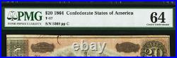 T-67 CONFEDERATE STATES of AMERICA $20 CIVIL WAR 1864 PLATE # 18 #9369