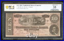 T-68 $10 1864 Confederate States Currency Civil War Banknote, PCGS 35 (U30)