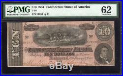 T-68 1864 $10 CONFEDERATE CURRENCY PMG 62 comment CIVIL WAR BILL 25254