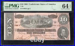 T-68 1864 $10 Confederate Currency PMG 64 EPQ Civil War Bill 0213