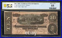 T-68 1864 $10 Confederate Currency Pcgs 55 CIVIL War Bill 60627